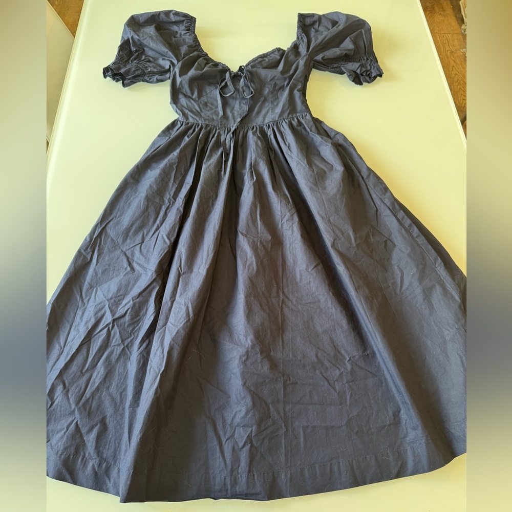 Quince Charcoal Midi Dress with Puff Sleeves